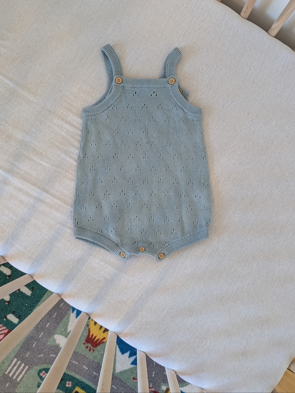 Little Planet Organic - 18M - 100% Cotton - Knit Romper in Light Sage/ Blue
